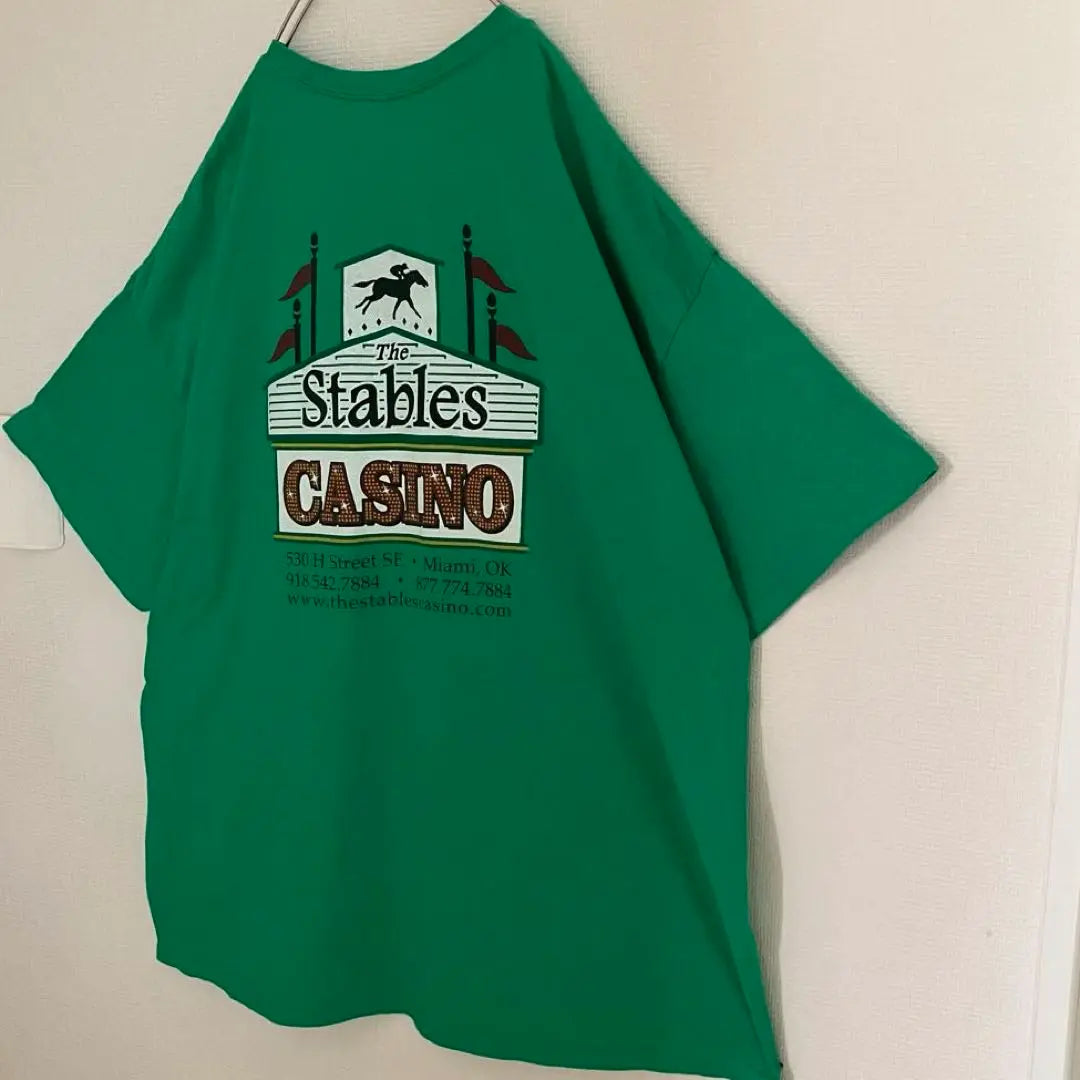 Camiseta de gran tamaño con el logotipo grande del casino Stables Camiseta de diseño antiguo verde