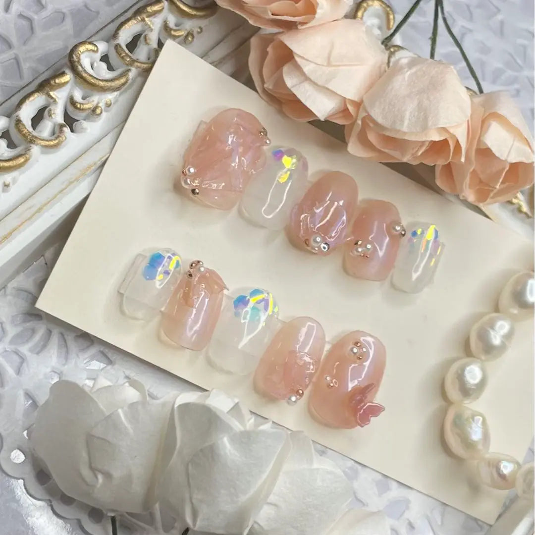 Order size ♡ Pastel 3D flower nail tip pink