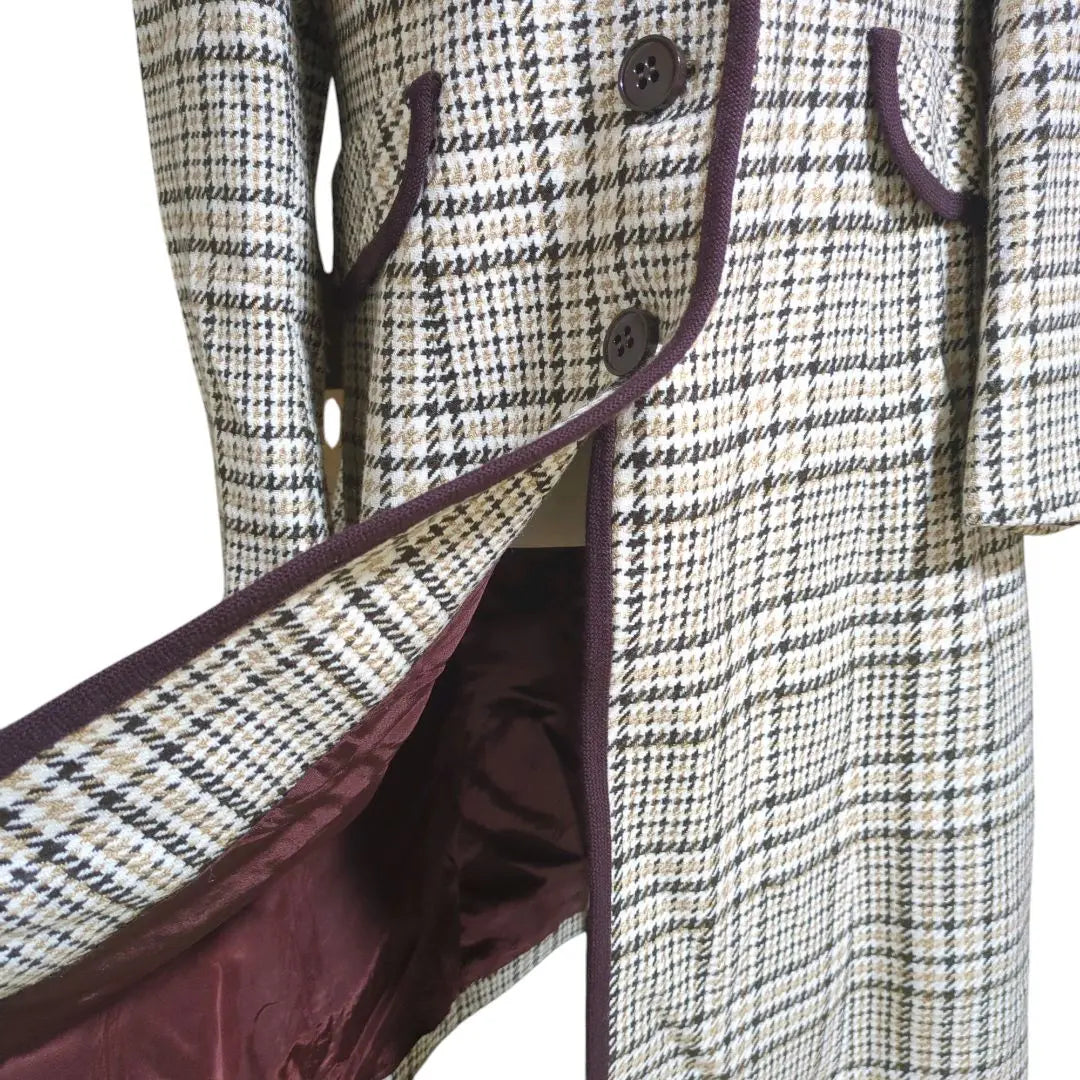 [Vintage style] Weinberg check pattern long coat with large collar.