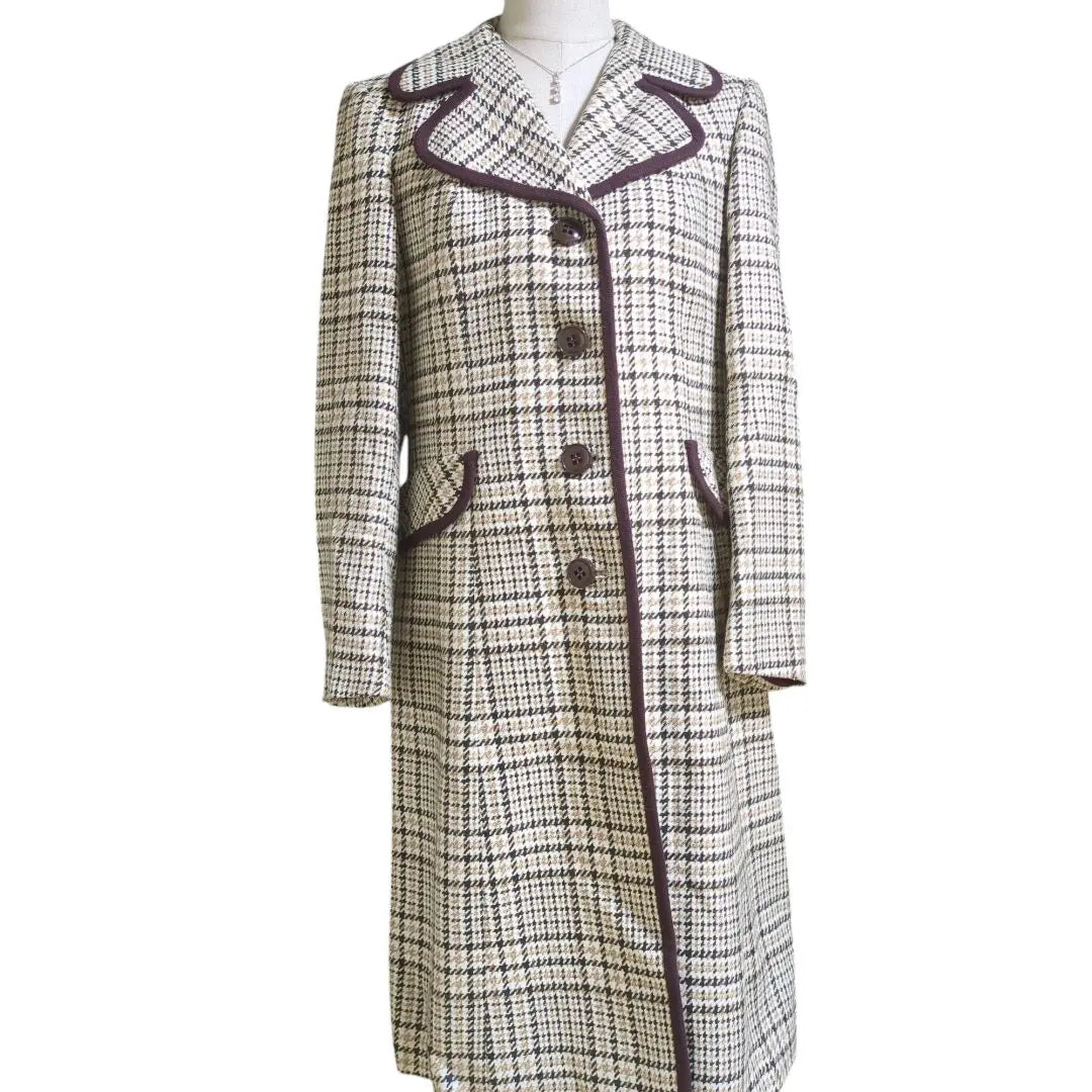 [Vintage style] Weinberg check pattern long coat with large collar.