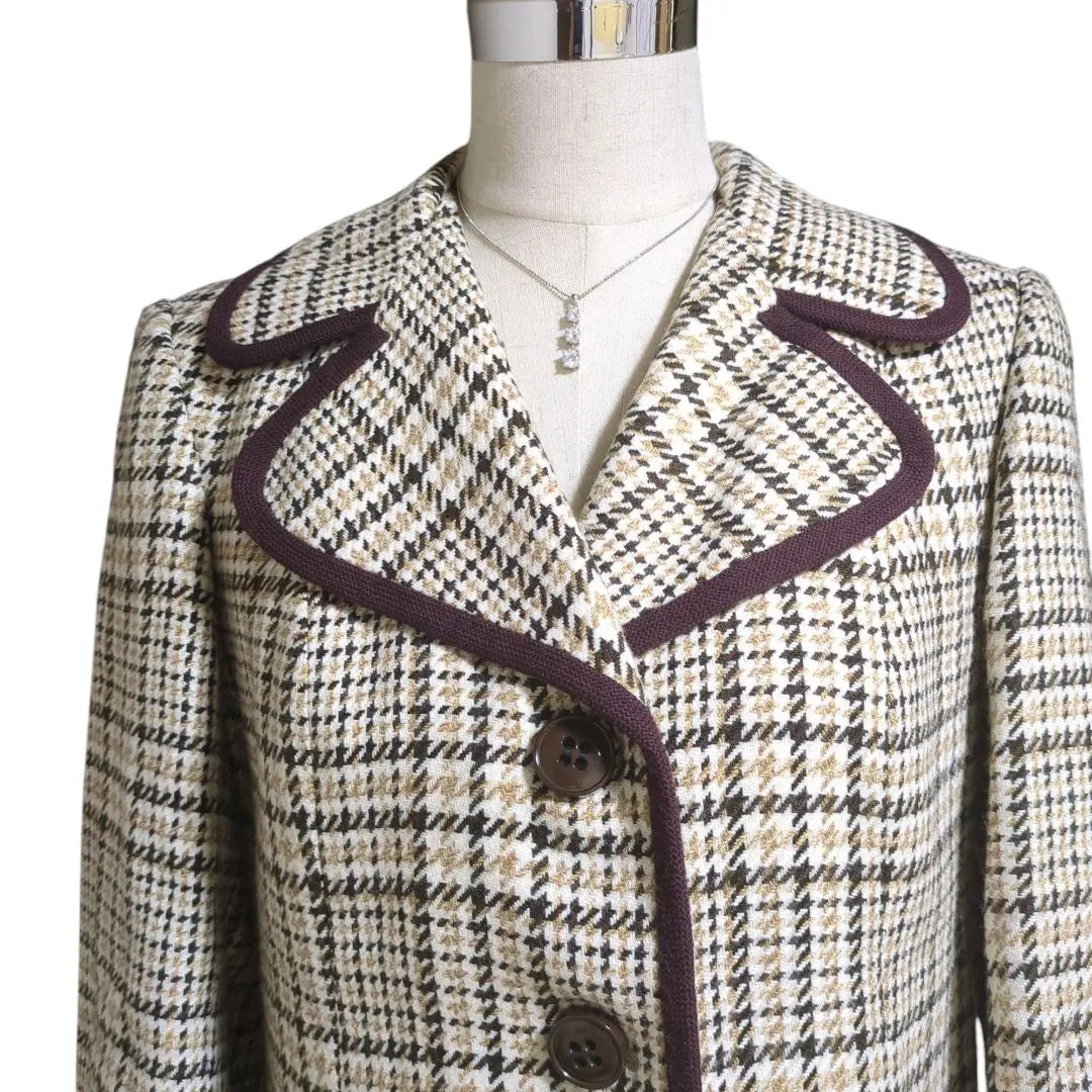 [Vintage style] Weinberg check pattern long coat with large collar.