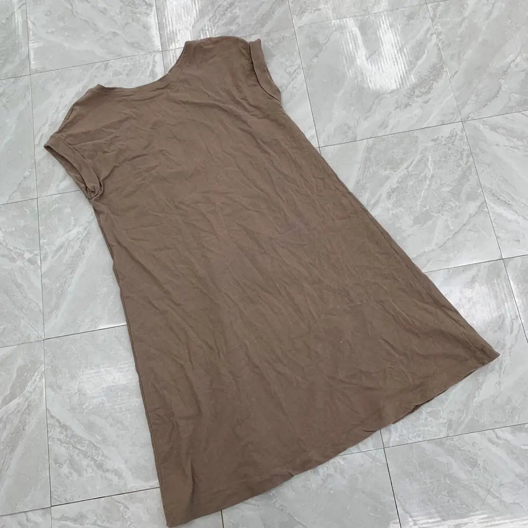 PLST Dress, Cotton, Short Sleeve, Plain, Beige, M, Simple, Cute