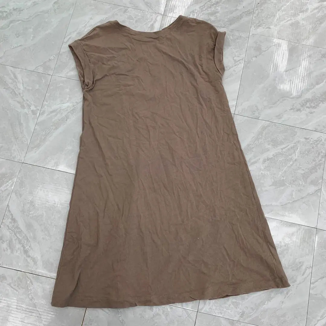 Vestido PLST, Algodón, Manga corta, Liso, Beige, M, Sencillo, Lindo