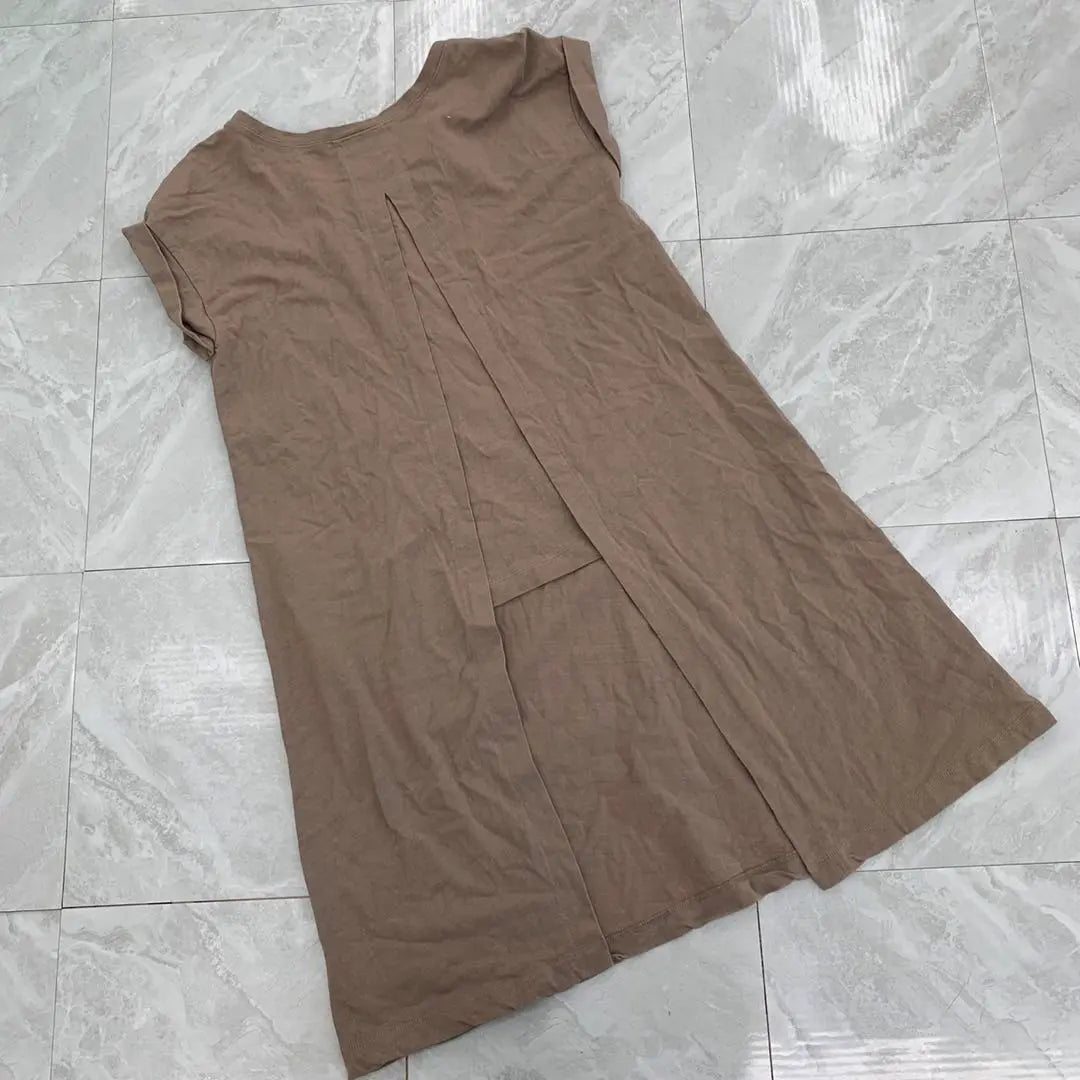 PLST Dress, Cotton, Short Sleeve, Plain, Beige, M, Simple, Cute