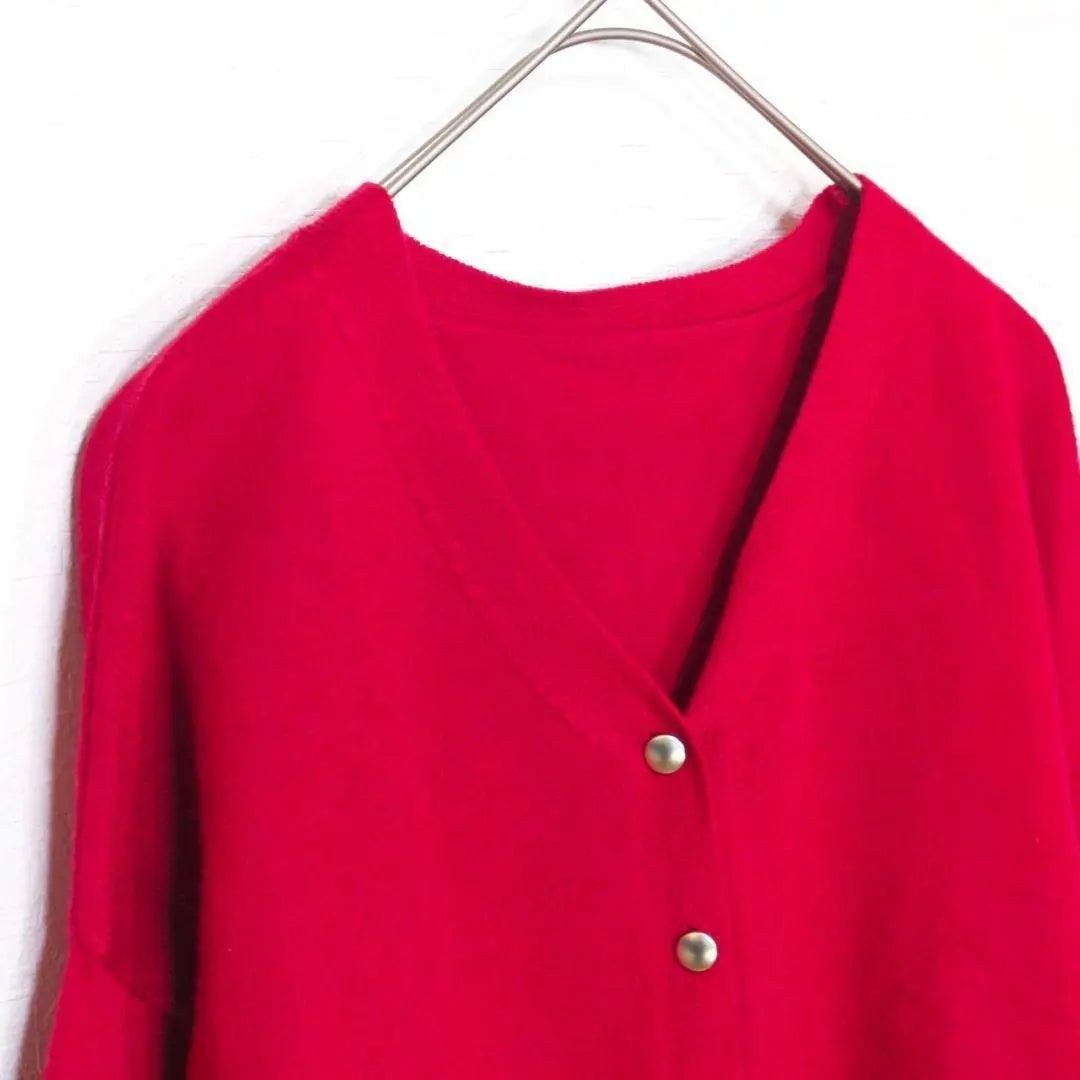 Lamiral Gold Button Cardigan Wool Blend V-neck Balloon Sleeve Red