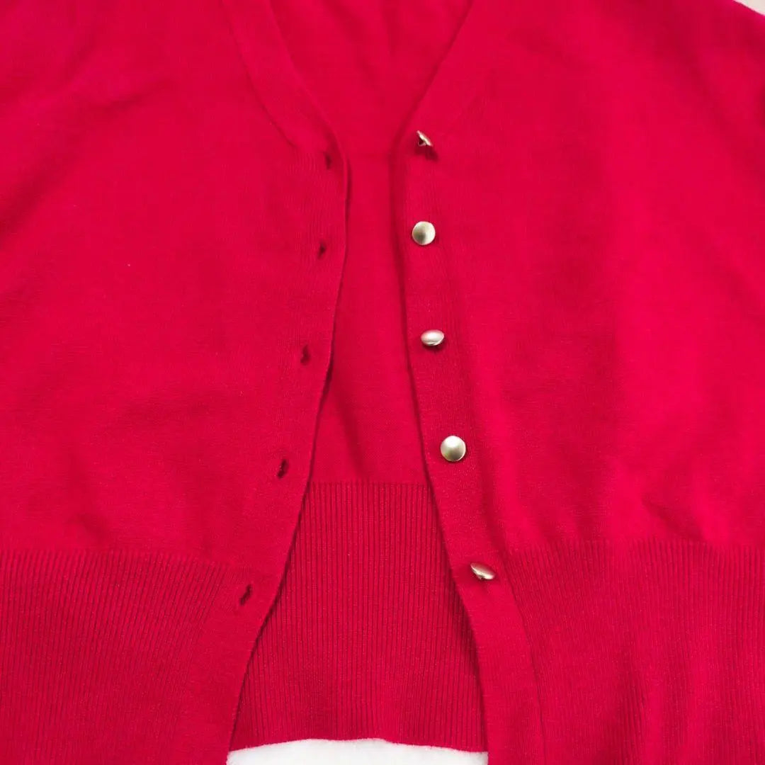 Lamiral Gold Button Cardigan Wool Blend V-neck Balloon Sleeve Red