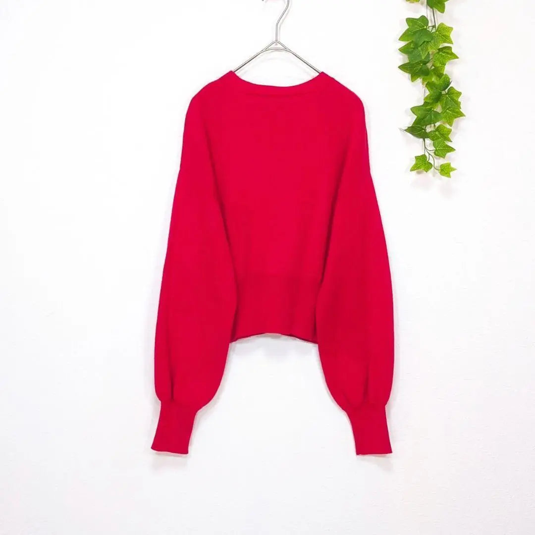 Lamiral Gold Button Cardigan Wool Blend V-neck Balloon Sleeve Red