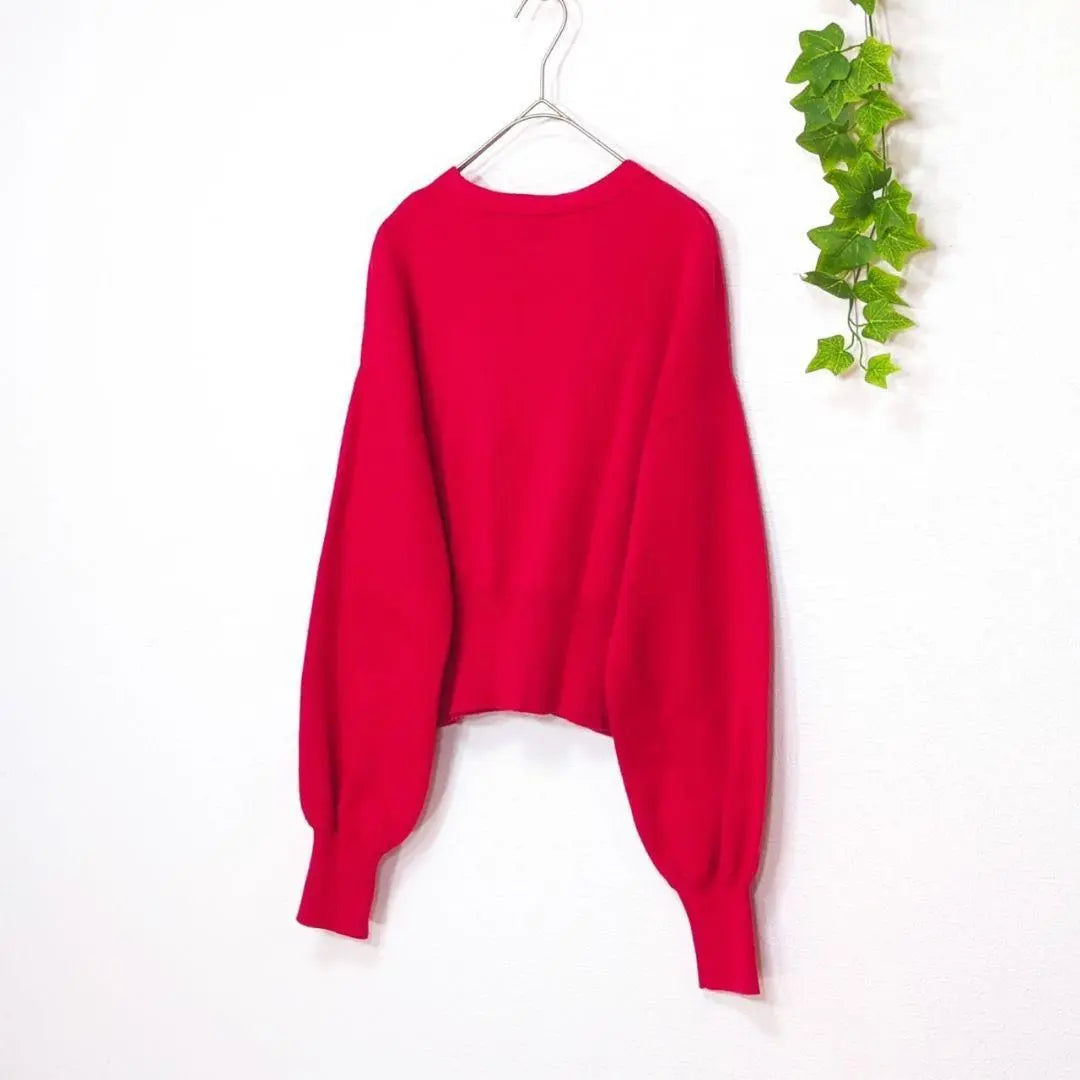 Lamiral Gold Button Cardigan Wool Blend V-neck Balloon Sleeve Red