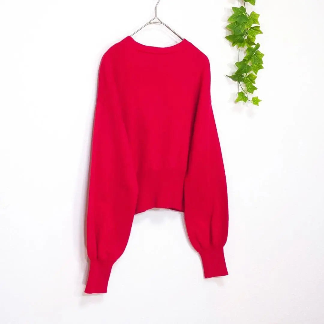 Lamiral Gold Button Cardigan Wool Blend V-neck Balloon Sleeve Red