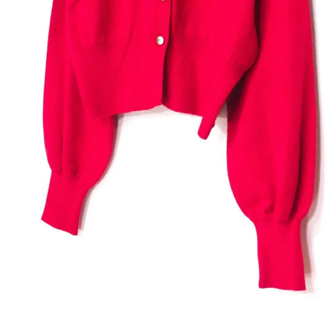 Lamiral Gold Button Cardigan Wool Blend V-neck Balloon Sleeve Red