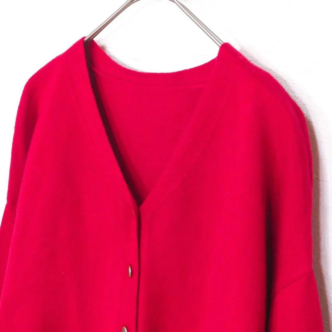 Lamiral Gold Button Cardigan Wool Blend V-neck Balloon Sleeve Red