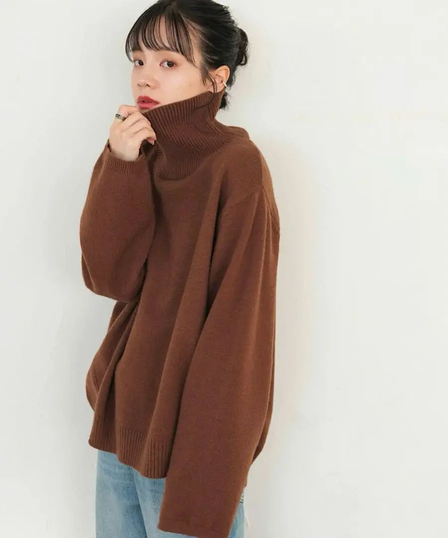 FASHIRU loose high neck knit brown | fashiru ルーズハイネックニット　ブラウン