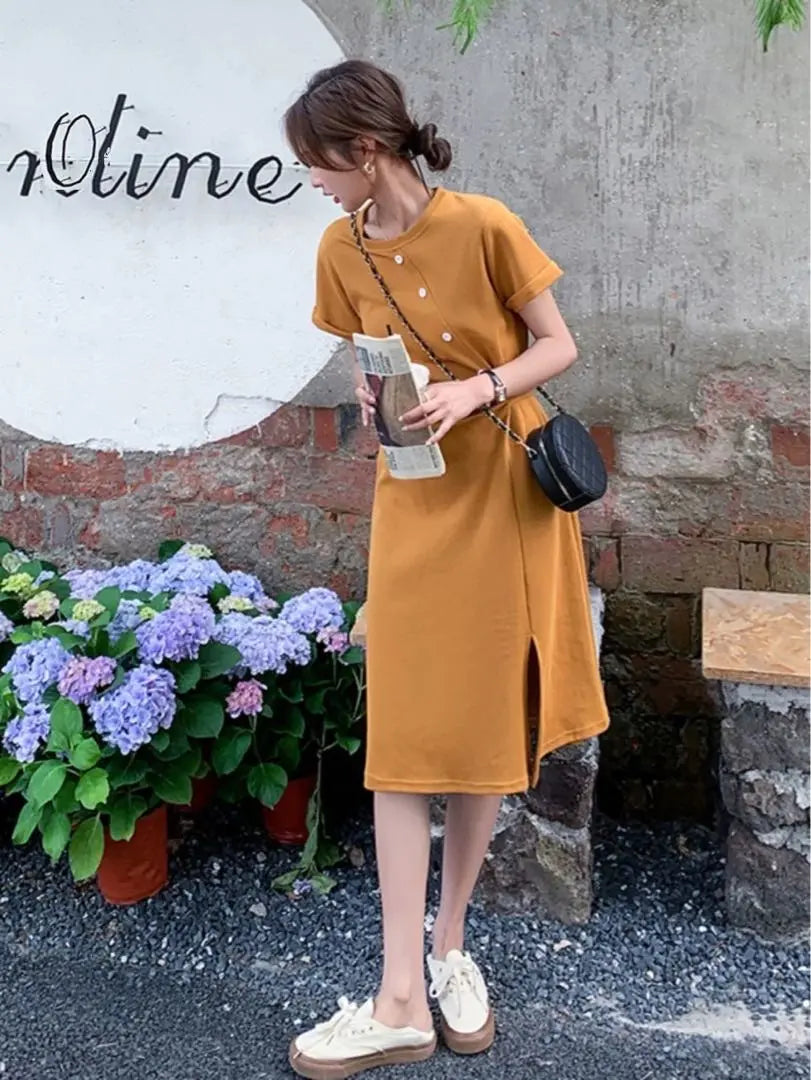 Knee-length dress, summer outfit, going out, everyday wear, date simple