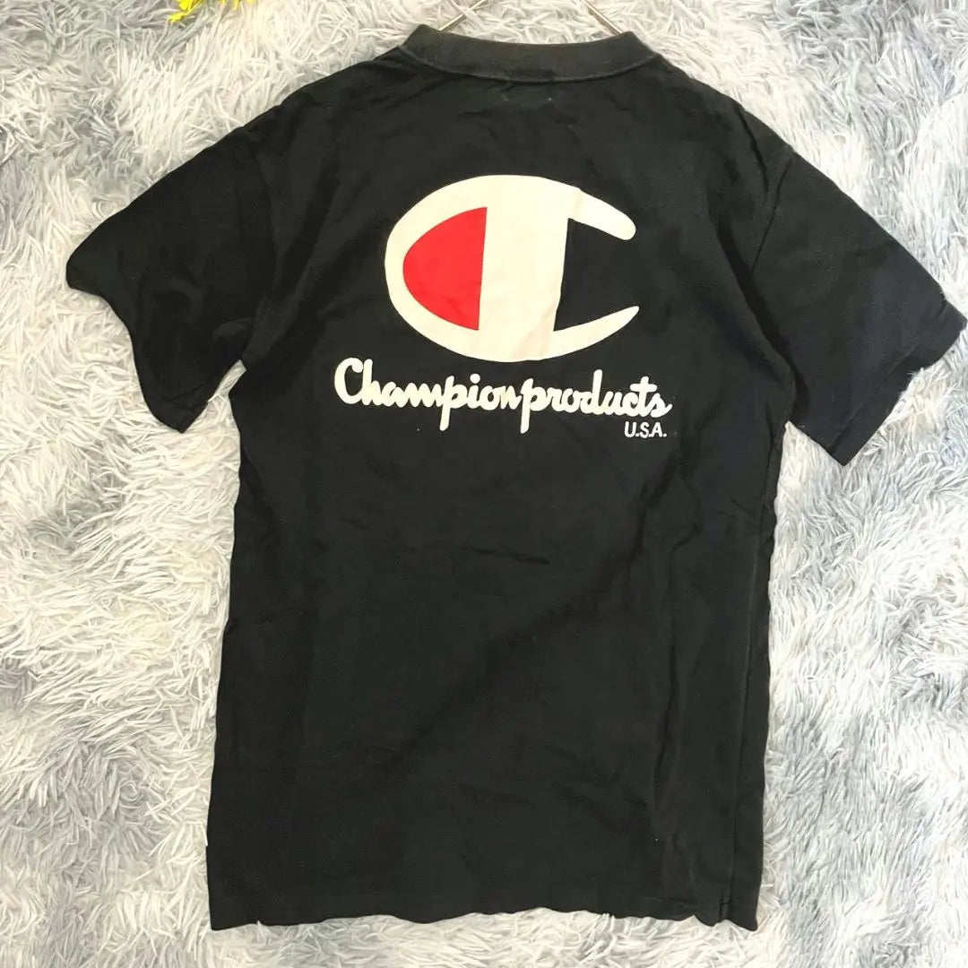 [CHAMPION] Camiseta con estampado de logotipo grande en la espalda, talla negra