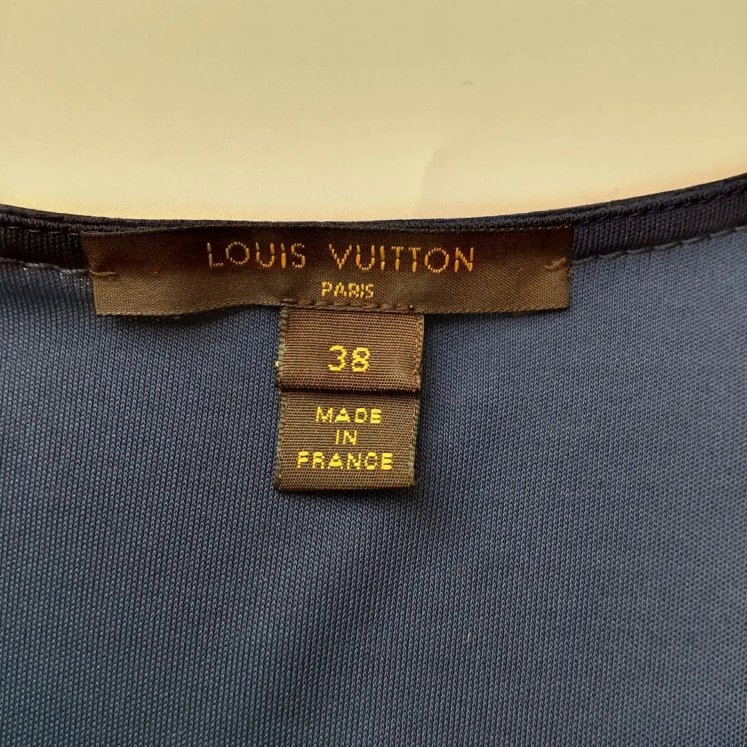 Good condition Louis Vuitton Monogram Gold Button Belt Dress Navy 38 | 良品 ルイヴィトン モノグラム 金ボタン ベルト付き ワンピース ネイビー 38