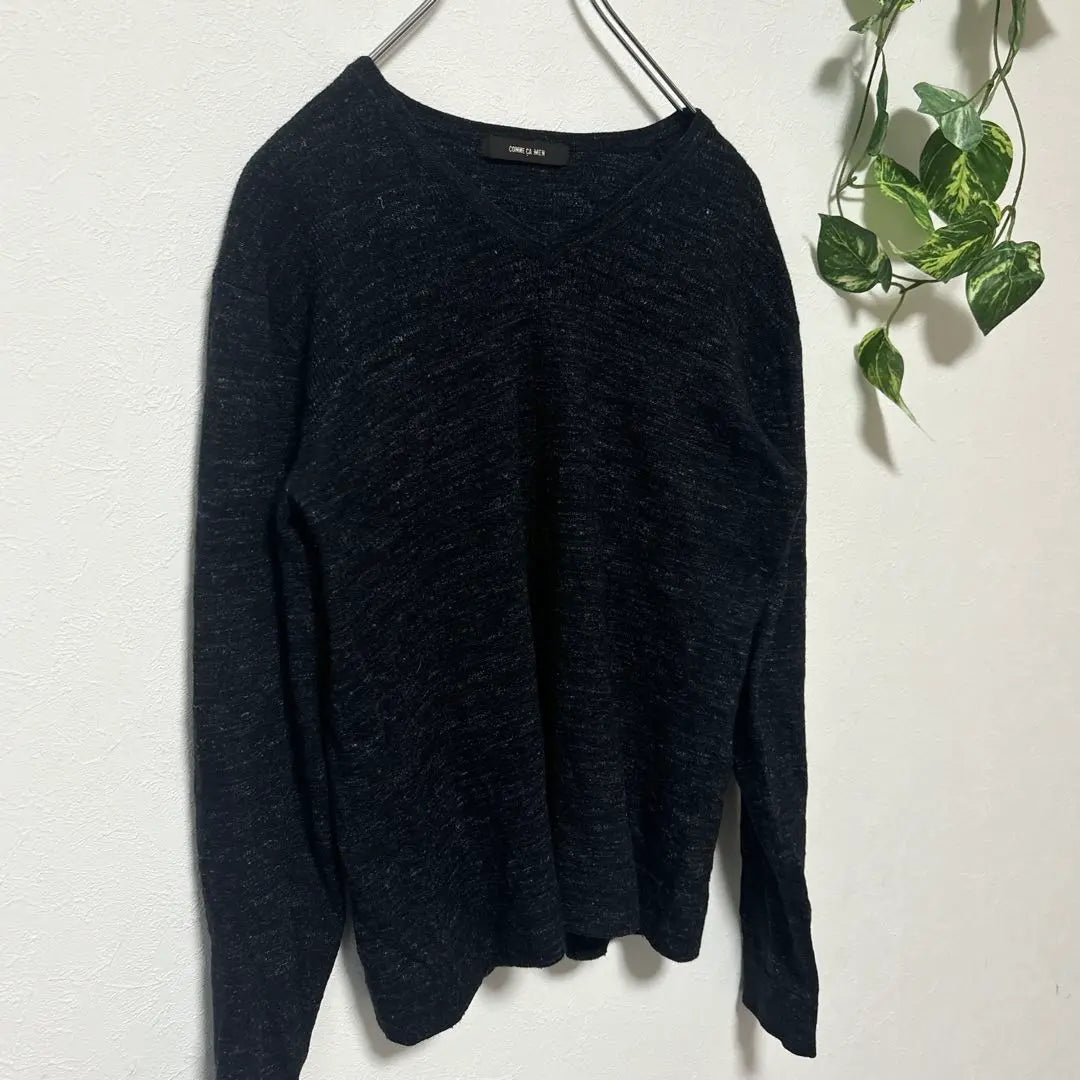 Comm Samen (M) Long Sleeve Knit Sweater Long T-shirt V-neck All-over Pattern Thin