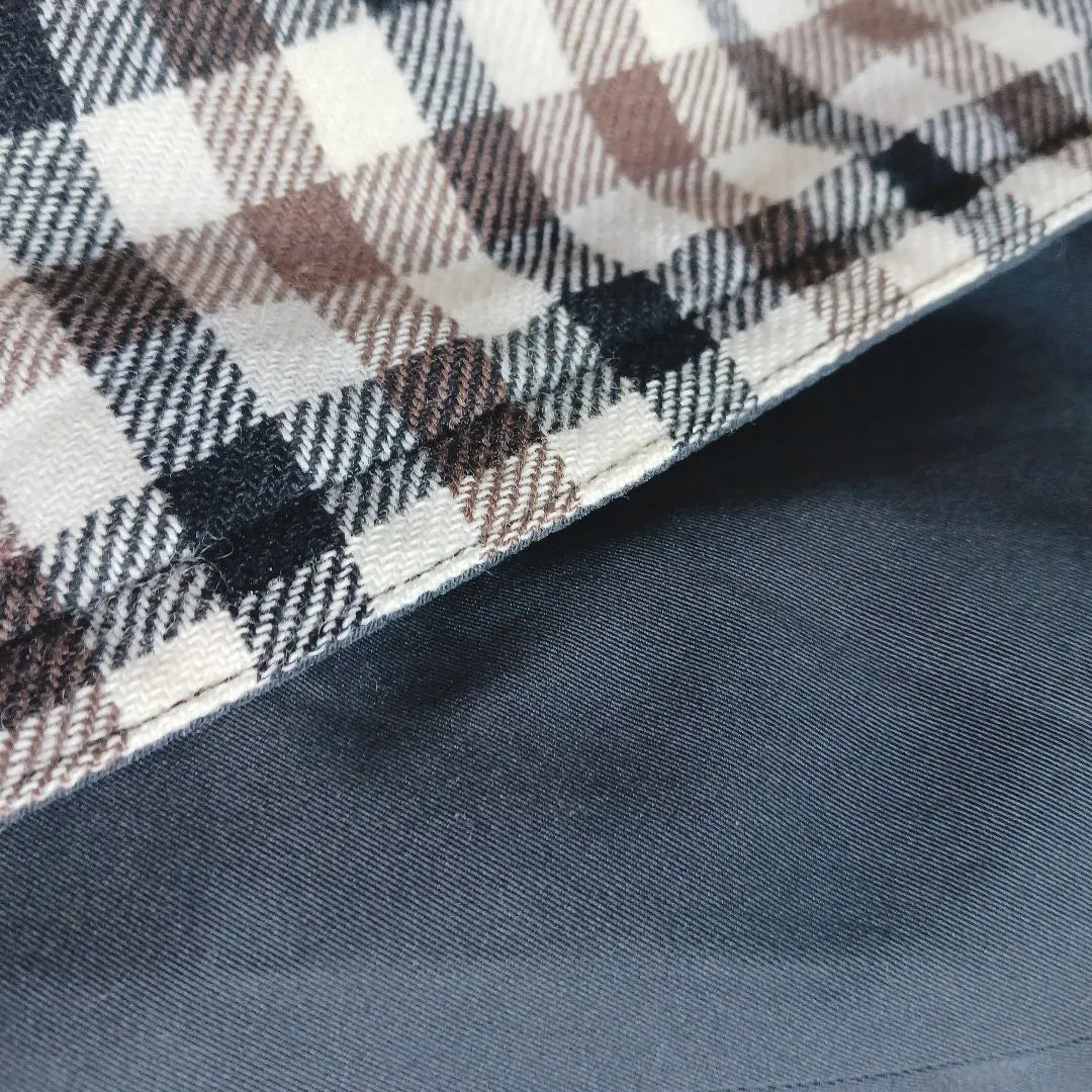 [Drawer] Stainless steel collar coat, Hiyoku style, checked lining, cotton silk material, black