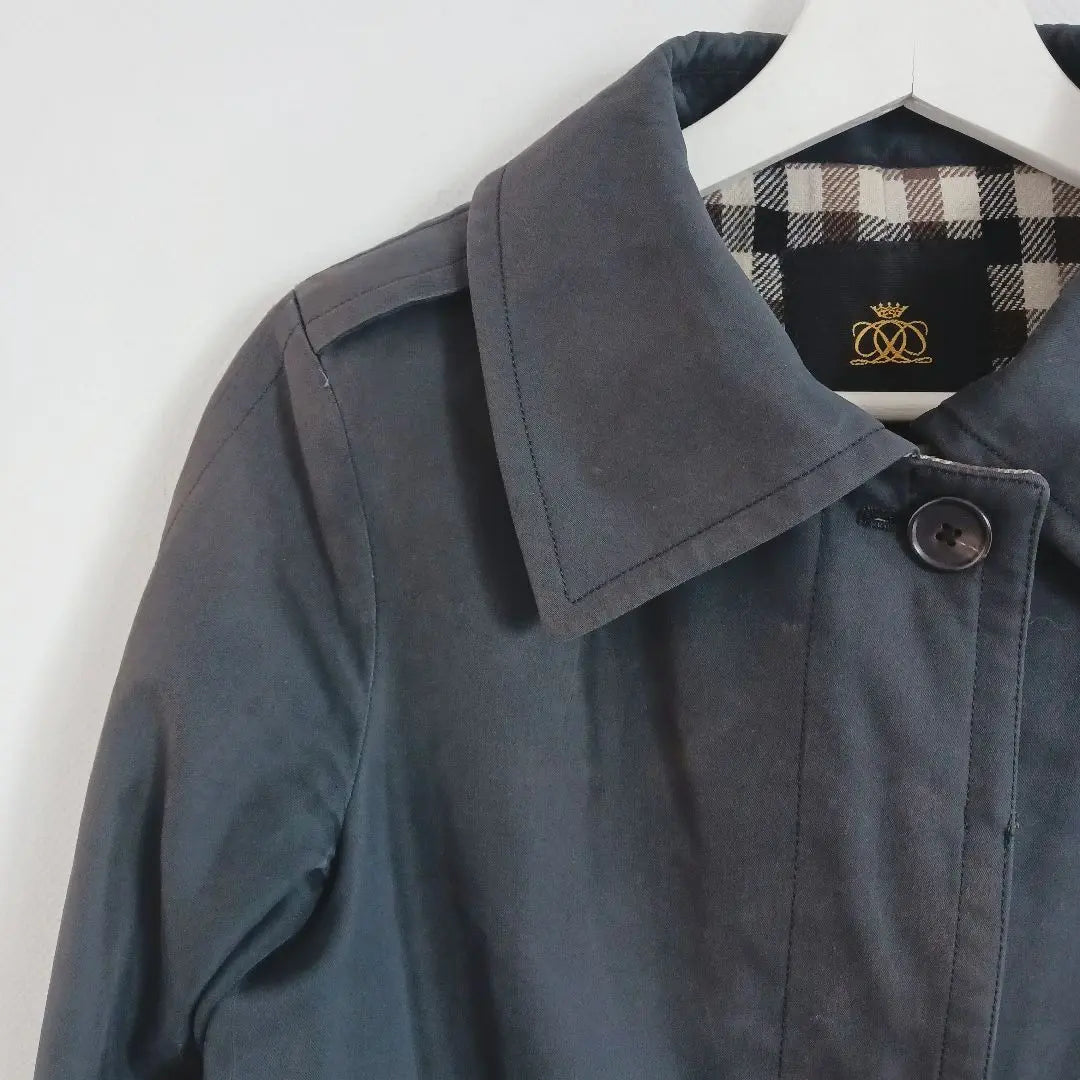 [Drawer] Stainless steel collar coat, Hiyoku style, checked lining, cotton silk material, black