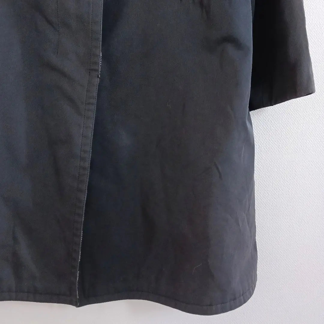 [Drawer] Stainless steel collar coat, Hiyoku style, checked lining, cotton silk material, black