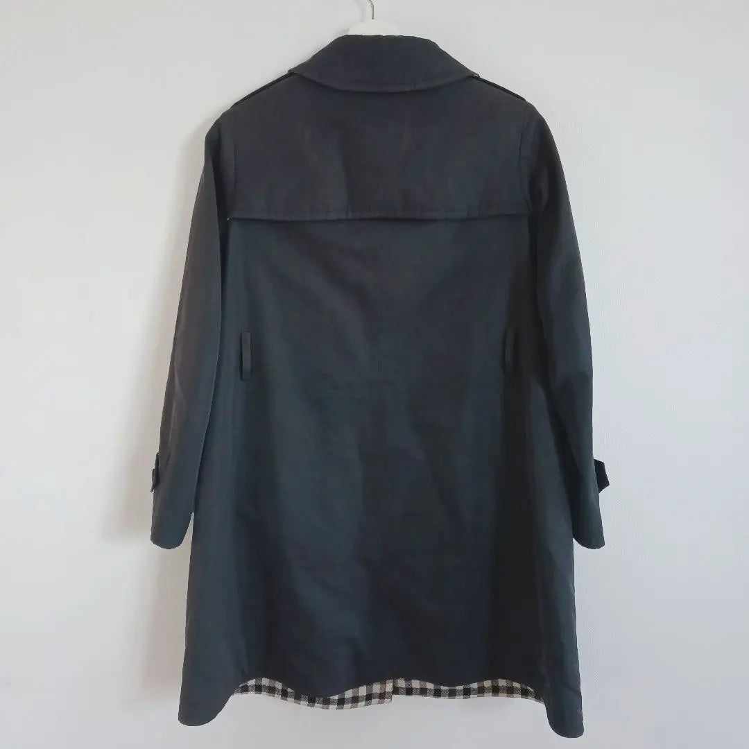 [Drawer] Stainless steel collar coat, Hiyoku style, checked lining, cotton silk material, black