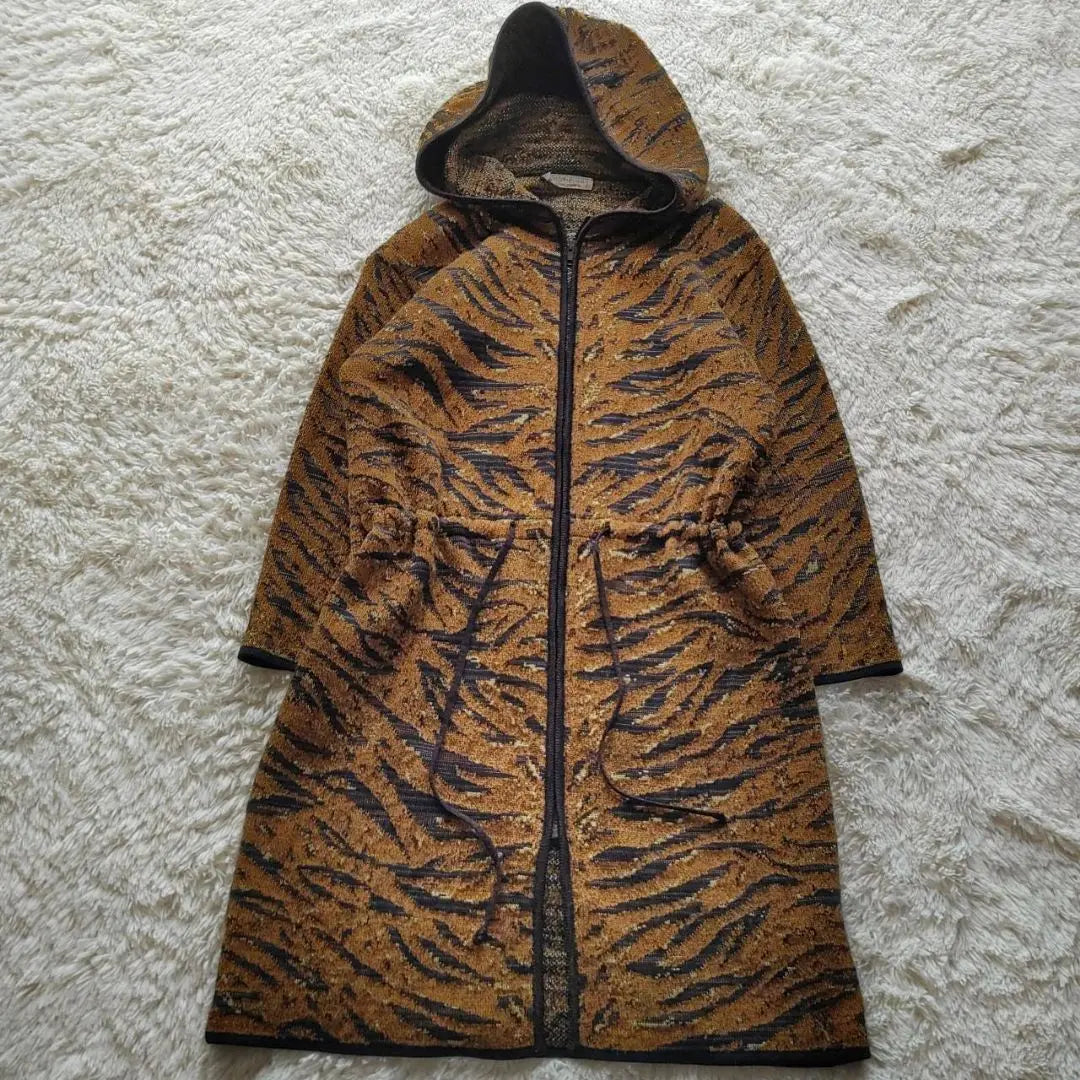 [YSL] Yves Saint Laurent Made in France Tiger Pattern Knit Long Coat | 【YSL】イヴ・サンローラン フランス製 タイガーパターン ニットロングコート