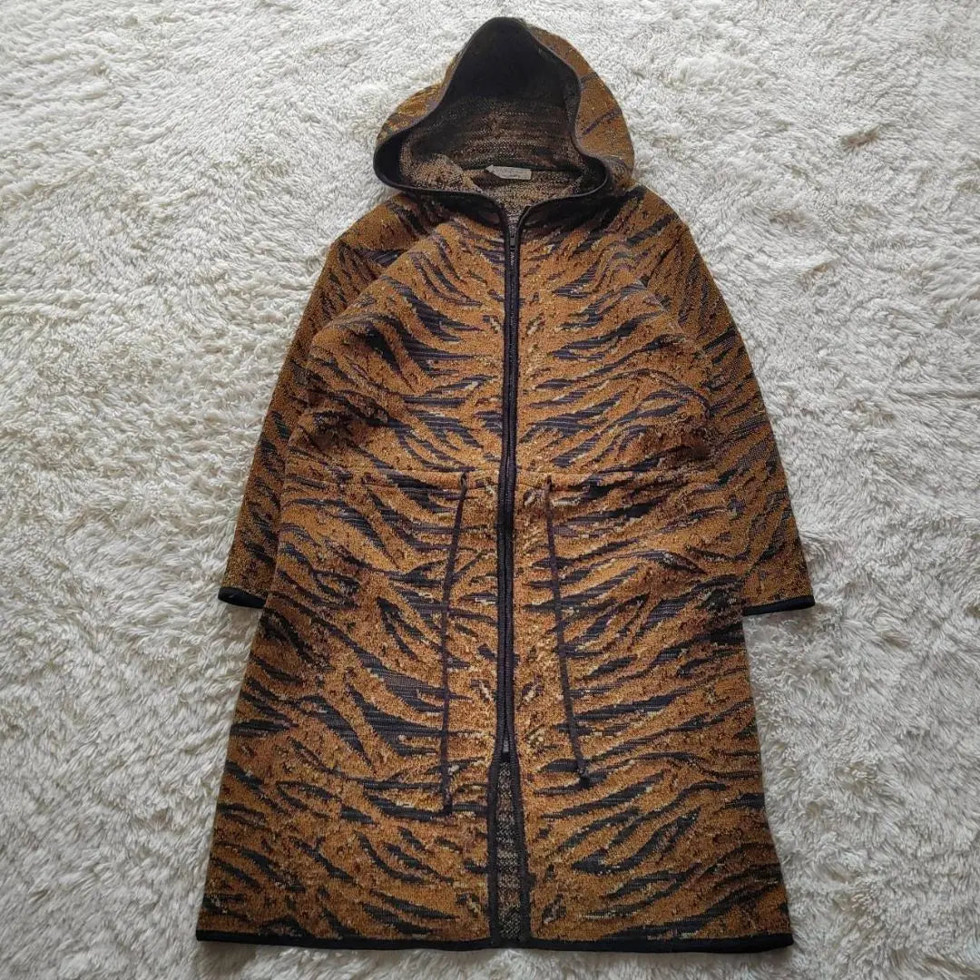 [YSL] Yves Saint Laurent Made in France Tiger Pattern Knit Long Coat | 【YSL】イヴ・サンローラン フランス製 タイガーパターン ニットロングコート