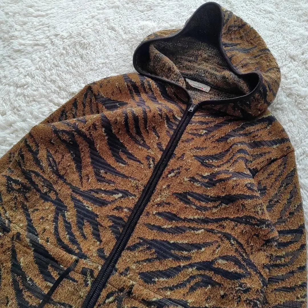 [YSL] Yves Saint Laurent Made in France Tiger Pattern Knit Long Coat | 【YSL】イヴ・サンローラン フランス製 タイガーパターン ニットロングコート