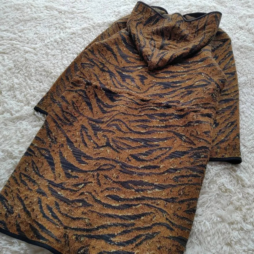 [YSL] Yves Saint Laurent Made in France Tiger Pattern Knit Long Coat | 【YSL】イヴ・サンローラン フランス製 タイガーパターン ニットロングコート