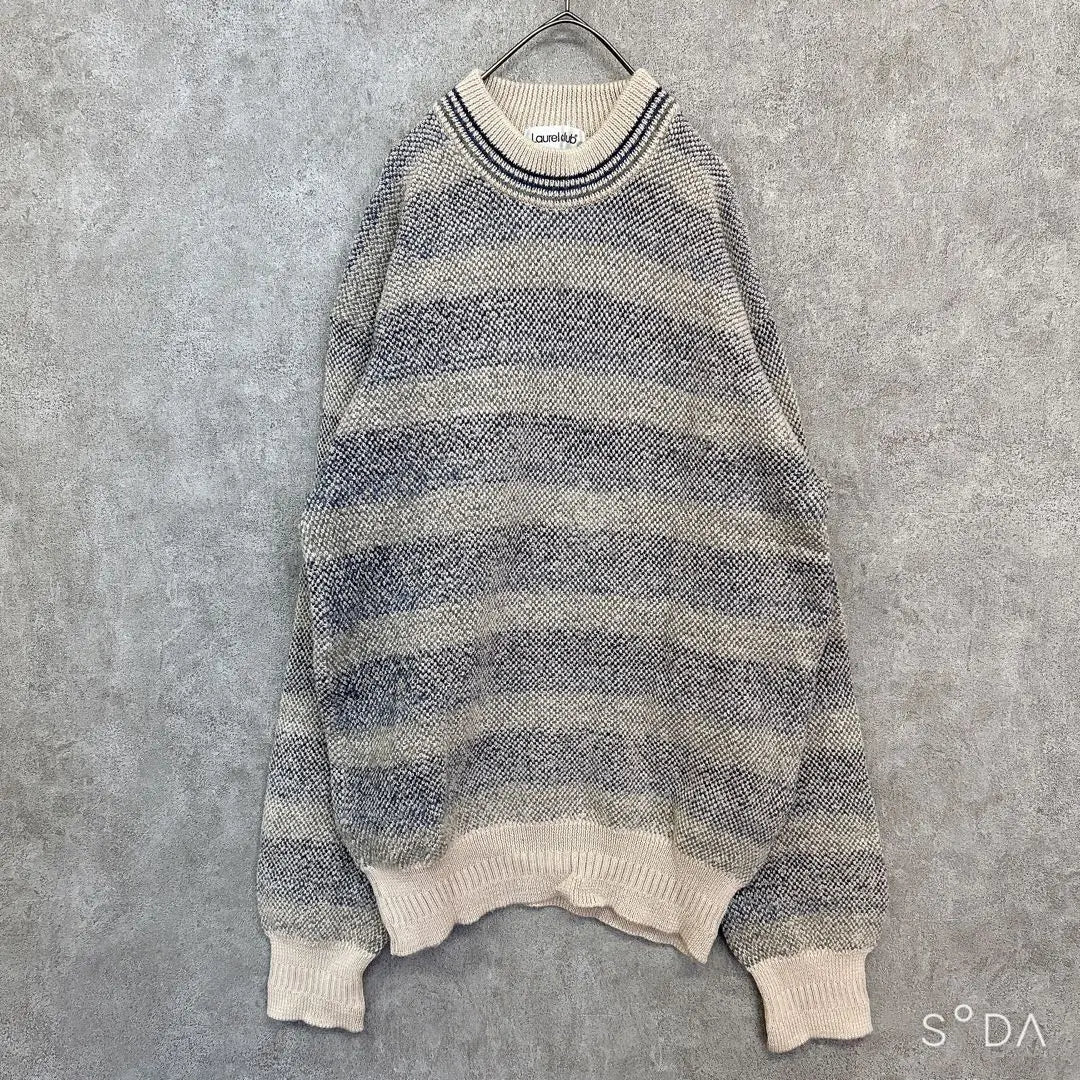 Laurel Club [Men's L] Thick border knit sweater thick crew neck | LAUREL CLUB【メンズL】太ボーダーニット セーター 厚手 クルーネック