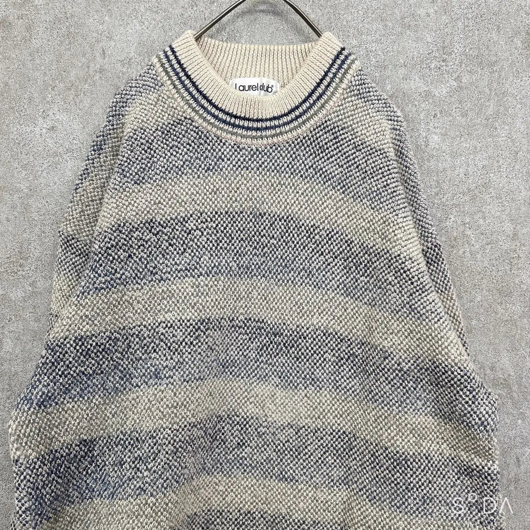 Laurel Club [Men's L] Thick border knit sweater thick crew neck | LAUREL CLUB【メンズL】太ボーダーニット セーター 厚手 クルーネック