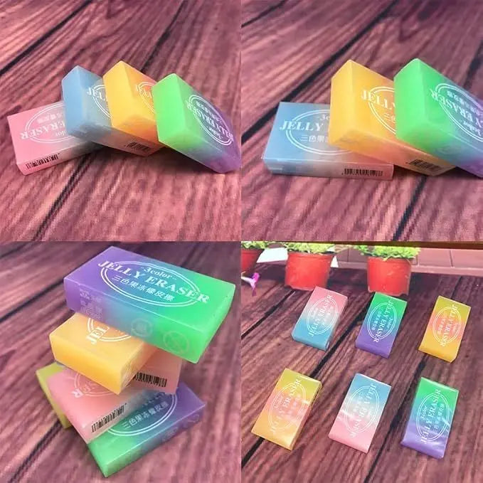 6 pieces Eraser disappears well Stylish Three-color Jelly Eraser Stationery