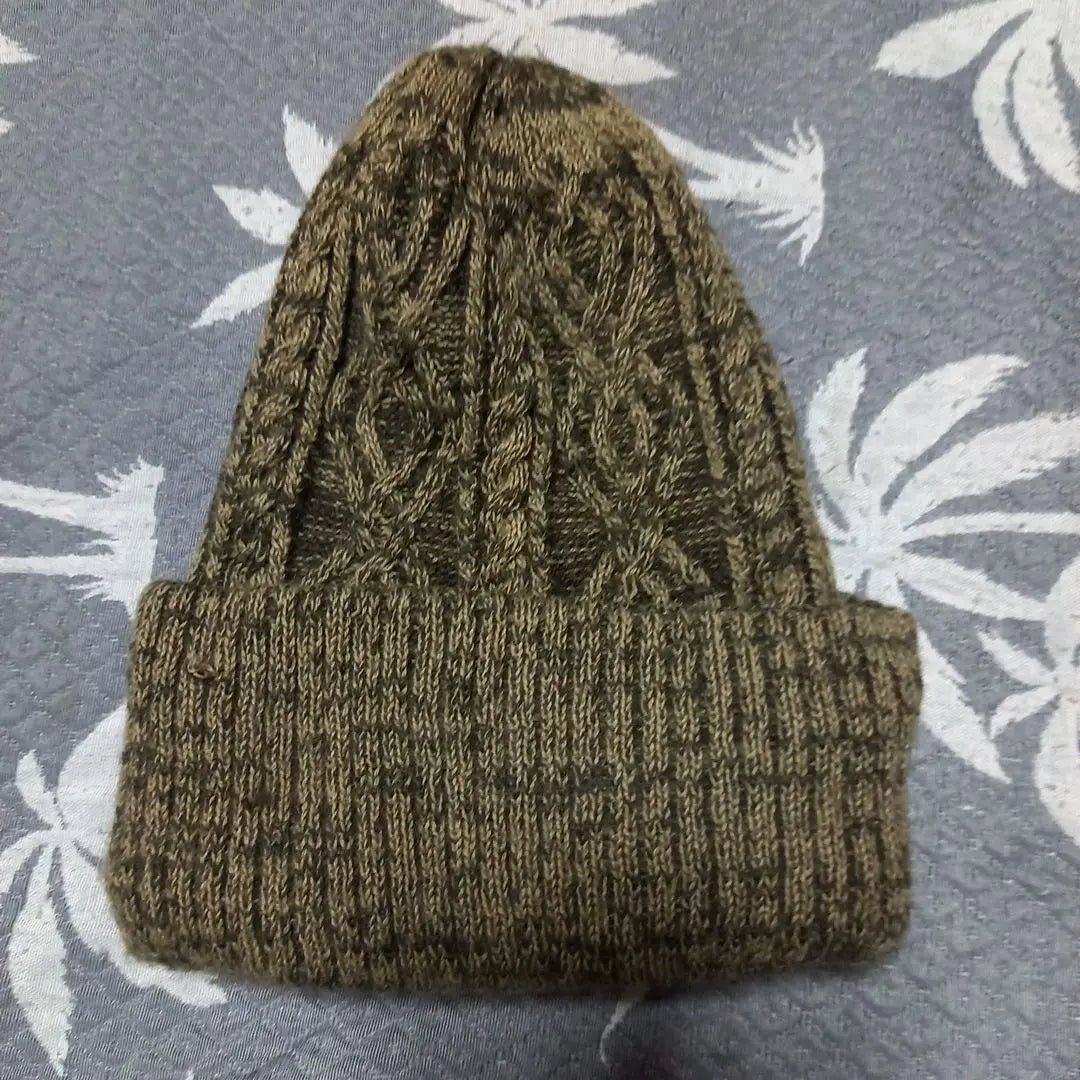 Olive green cable knit knit hat