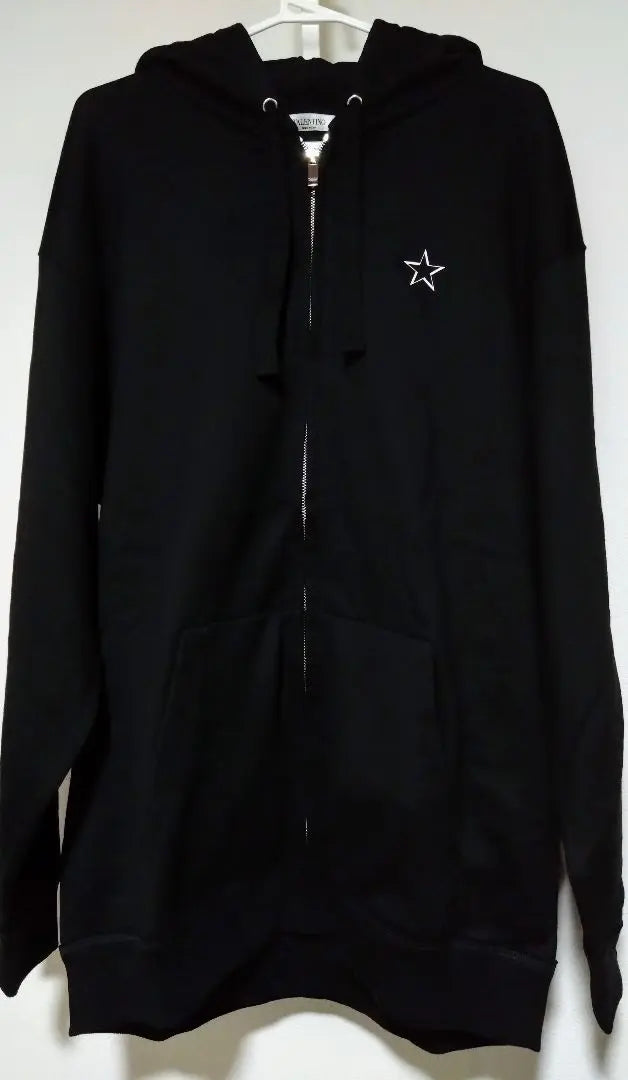 Valentino Black Zippered Hoodie Star Embroidered