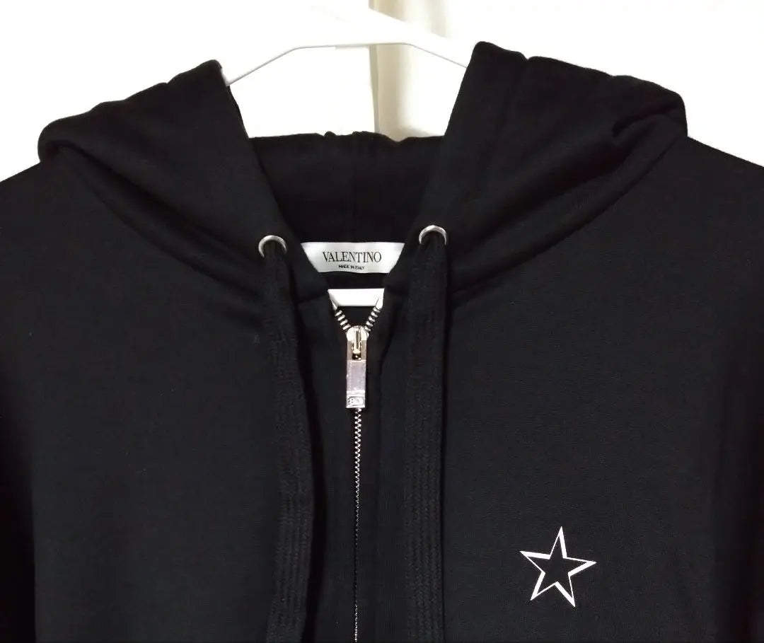 Valentino Black Zippered Hoodie Star Embroidered