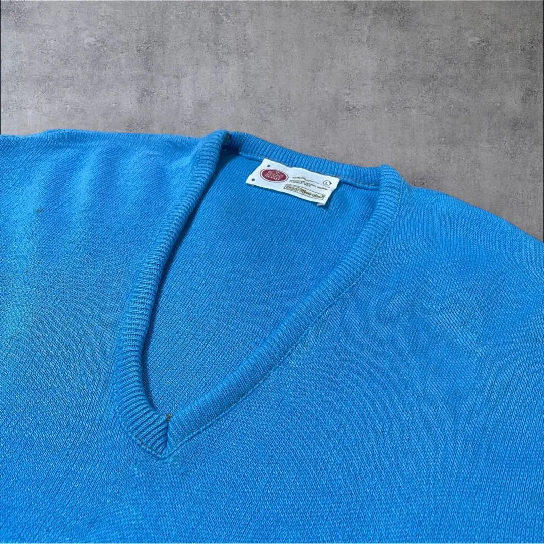 [Sears] 80s V neck knit sweater US import American old clothes Men's L