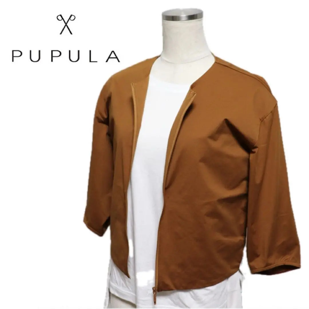 《Pupla》 New short length No color jacket blouson 38 (m) | 《ププラ》新品 ショート丈 ノーカラージャケット ブルゾン 38(M)