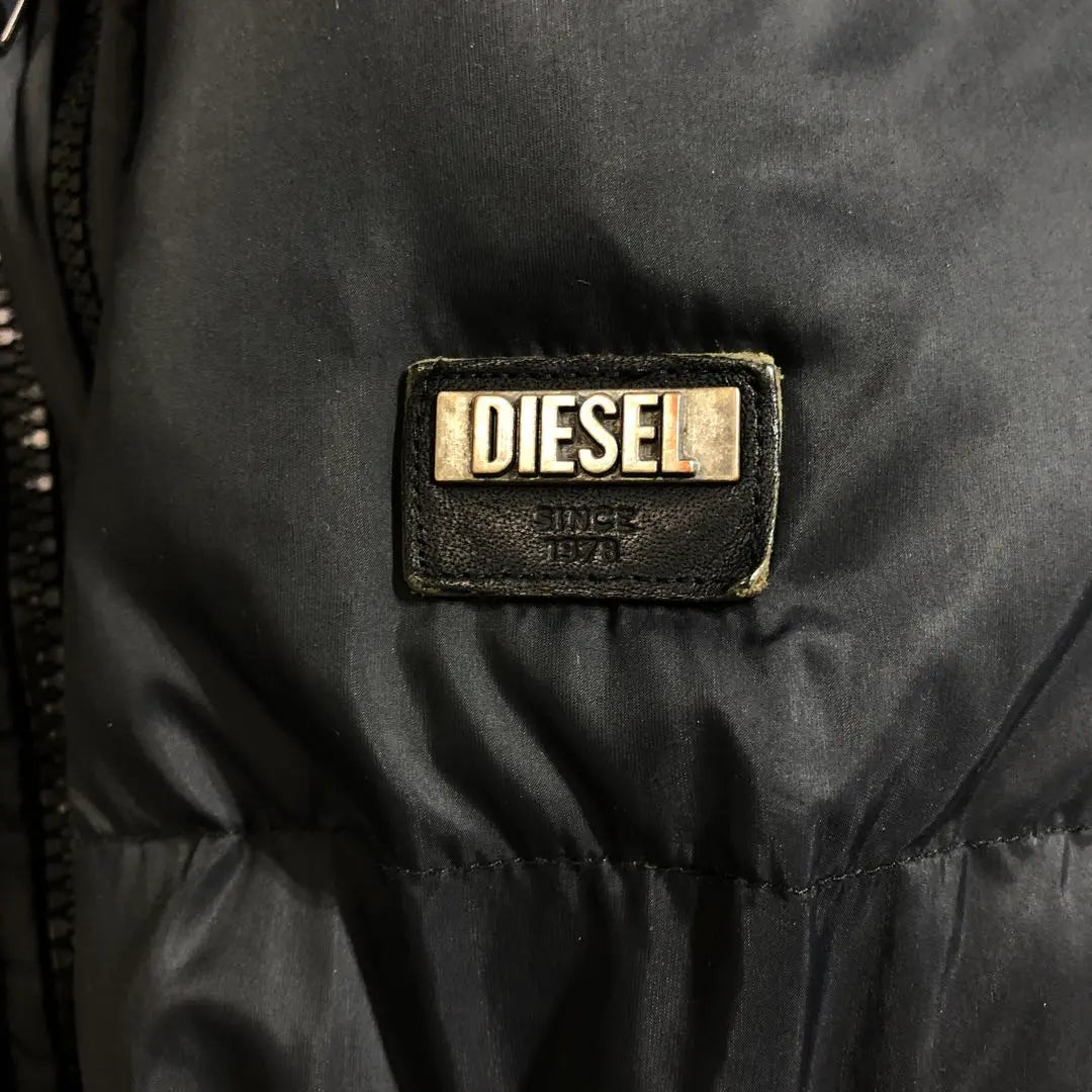 Diesel logo plate storage hooded nylon down coat