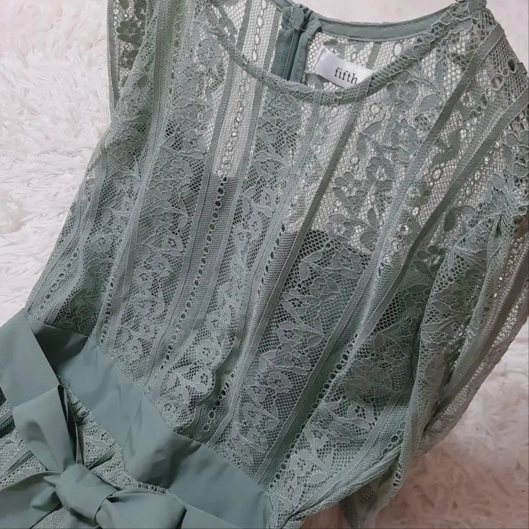 Good condition "fifth" Fifth (M) Openwork design dress, ribbon, floral pattern