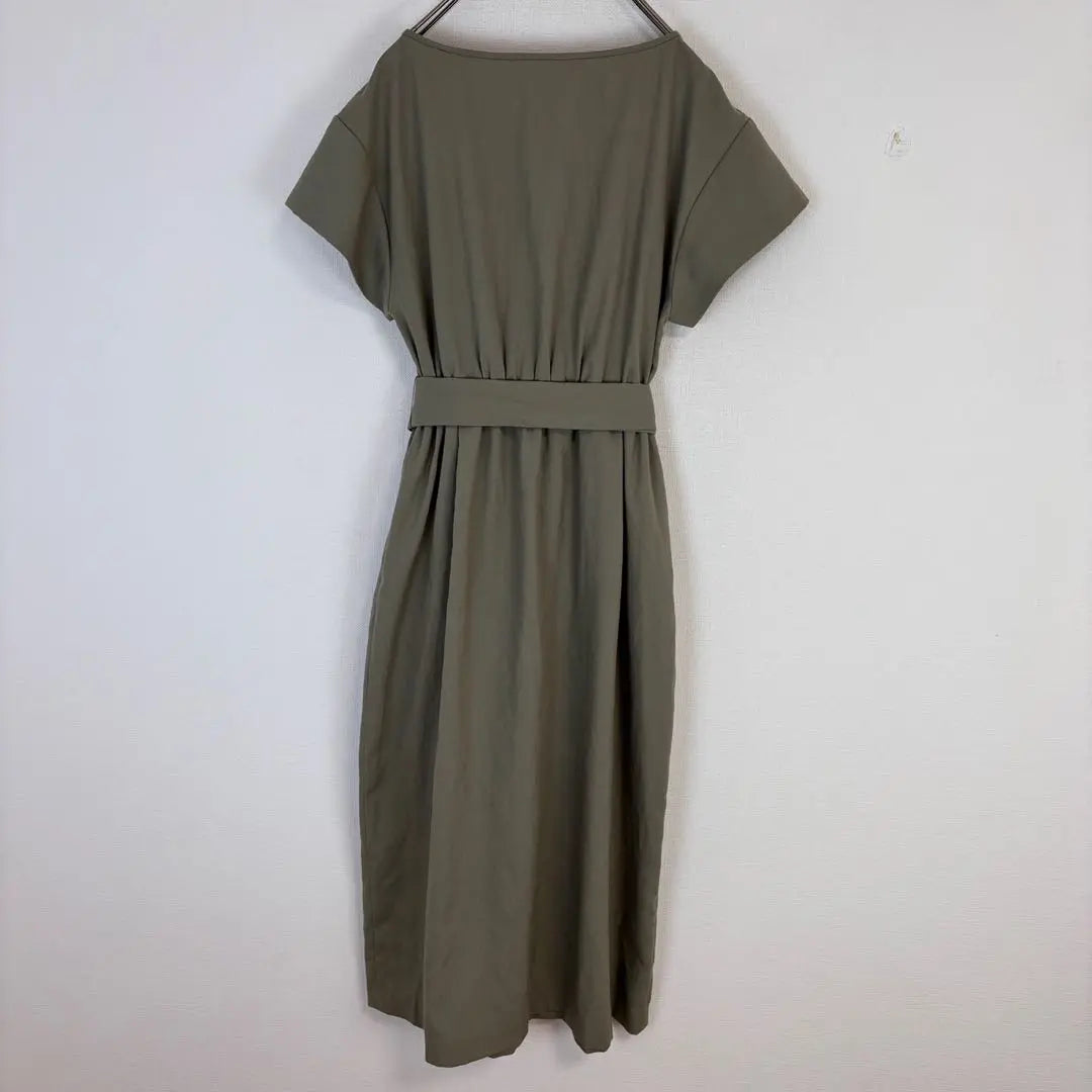 *Inedo [S] Knee-length dress, flare, A-line, waist ribbon, simple