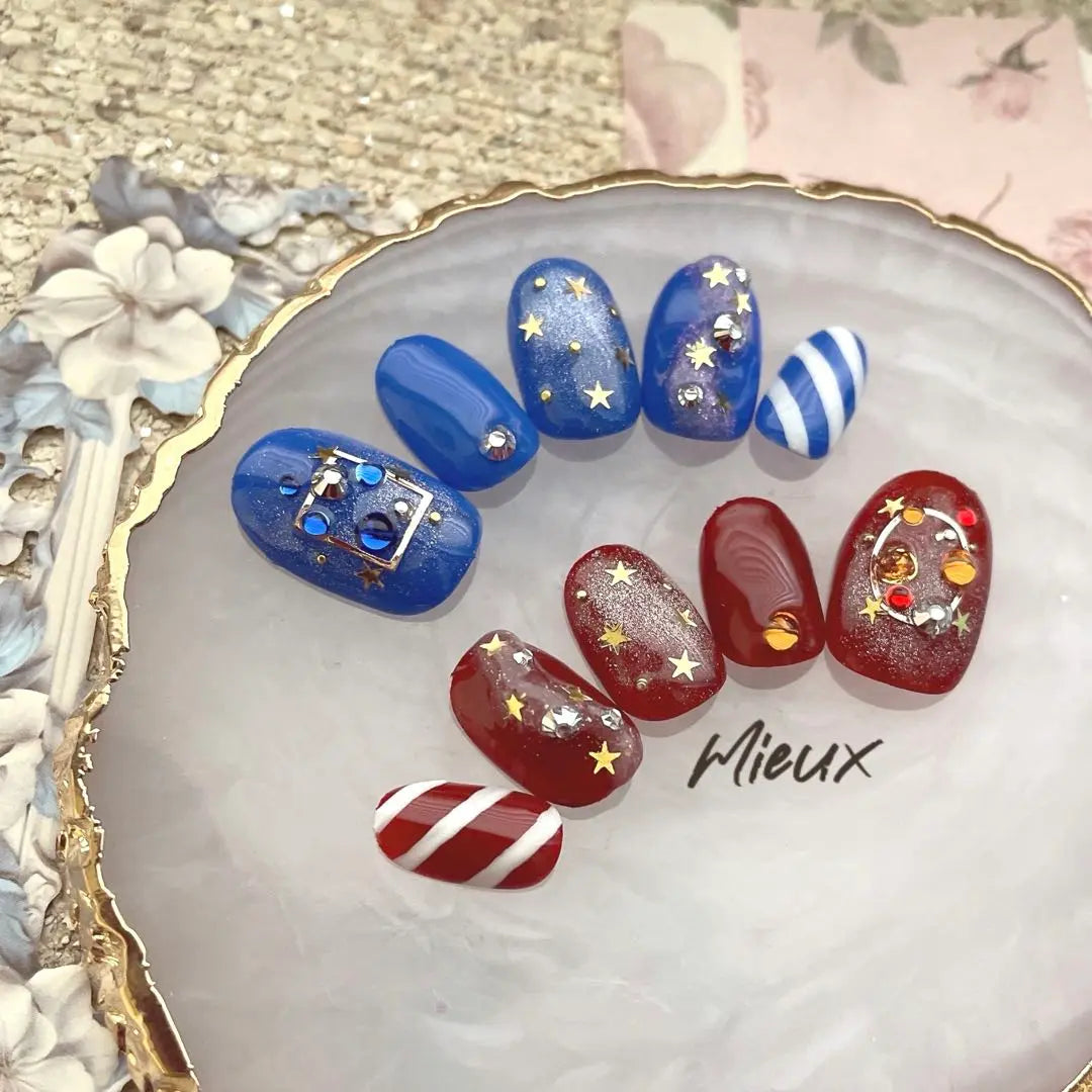 Color change OK! Customizable! [183] Red and blue outing magnet custom nail tip