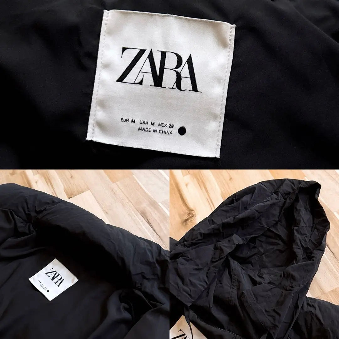 [Zara] Oversized hooded padded jacket, volume, M, black, black