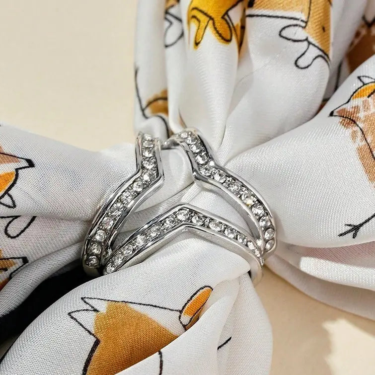 ♥️Limited quantity♥️Women's scarf ring, silver stone, V-shaped buckle