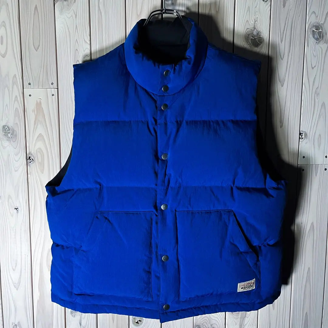 [Extremely beautiful reversible L] Stussy double-sided embroidered logo work gear down vest