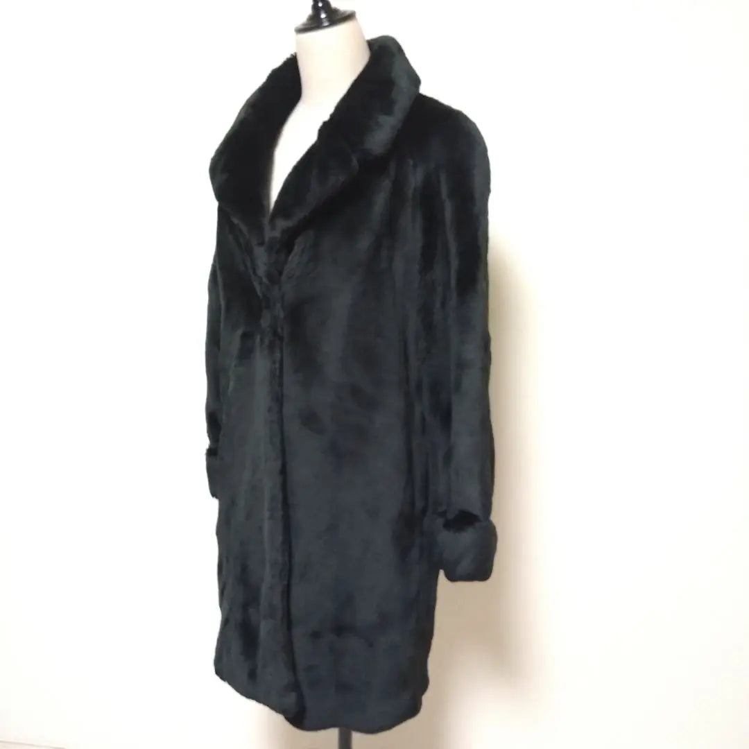 MELROSE Heisei Retro Long Coat Women's Fur Coat Black