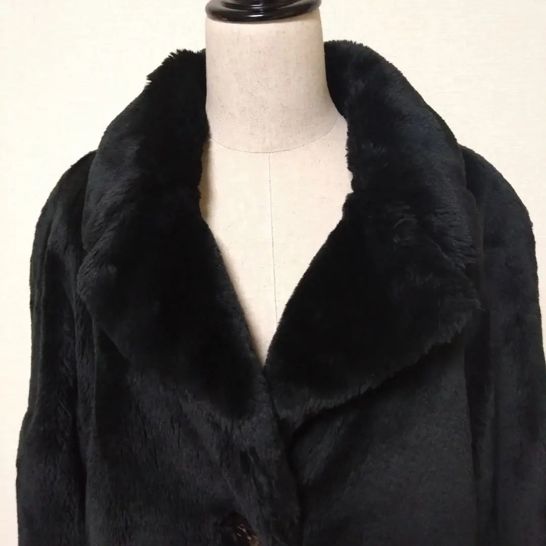 MELROSE Heisei Retro Long Coat Women's Fur Coat Black