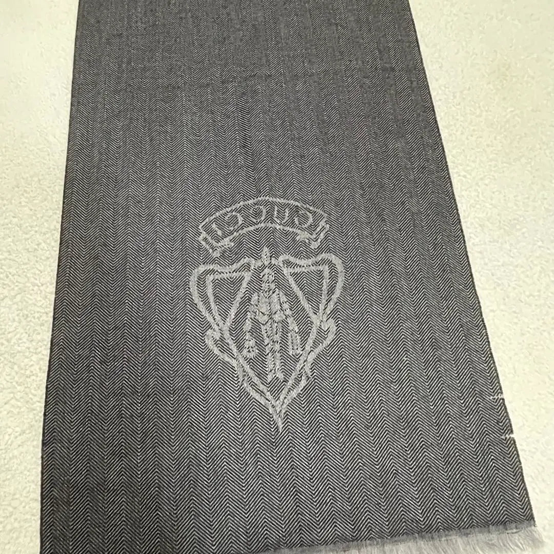 [Rare] Old Gucci Logo Crest Herringbone Muffler Gray