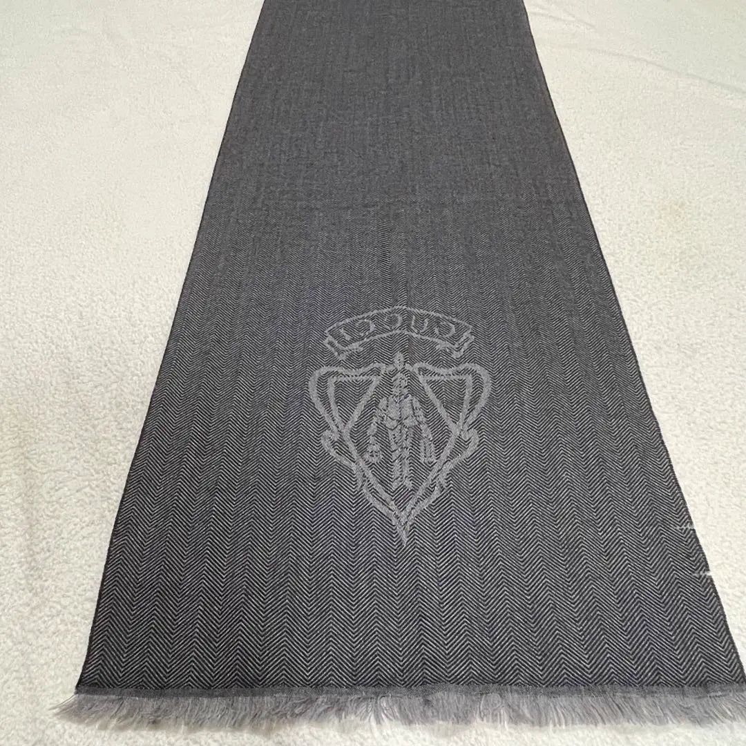 [Rare] Old Gucci Logo Crest Herringbone Muffler Gray