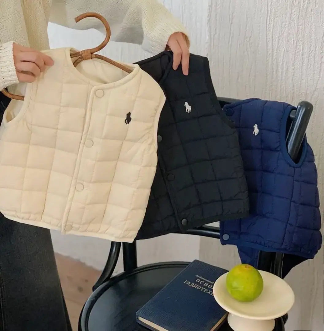 Quilted vest 90cm Ivory, Navy, Black Like new temu