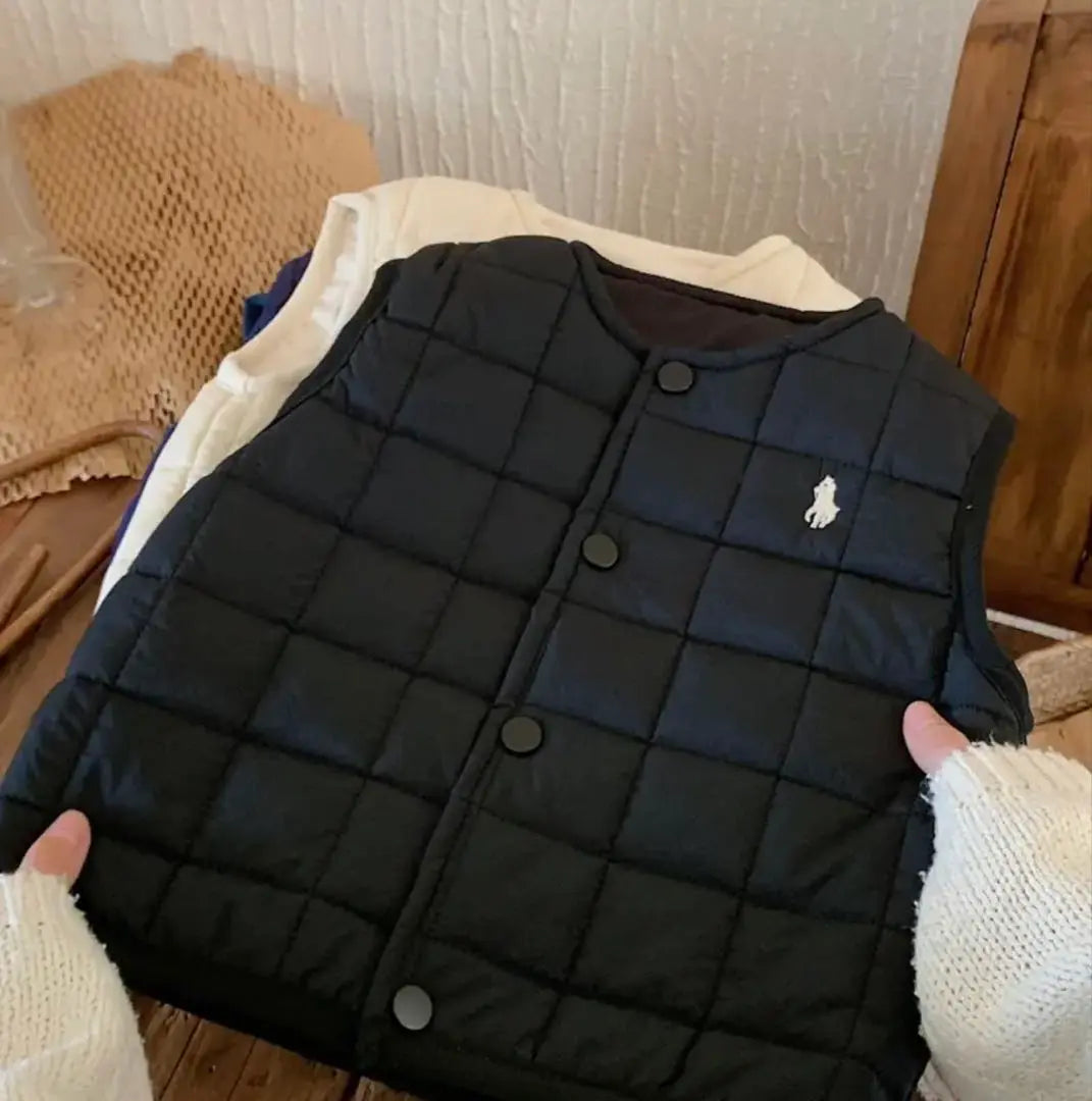 Quilted vest 90cm Ivory, Navy, Black Like new temu