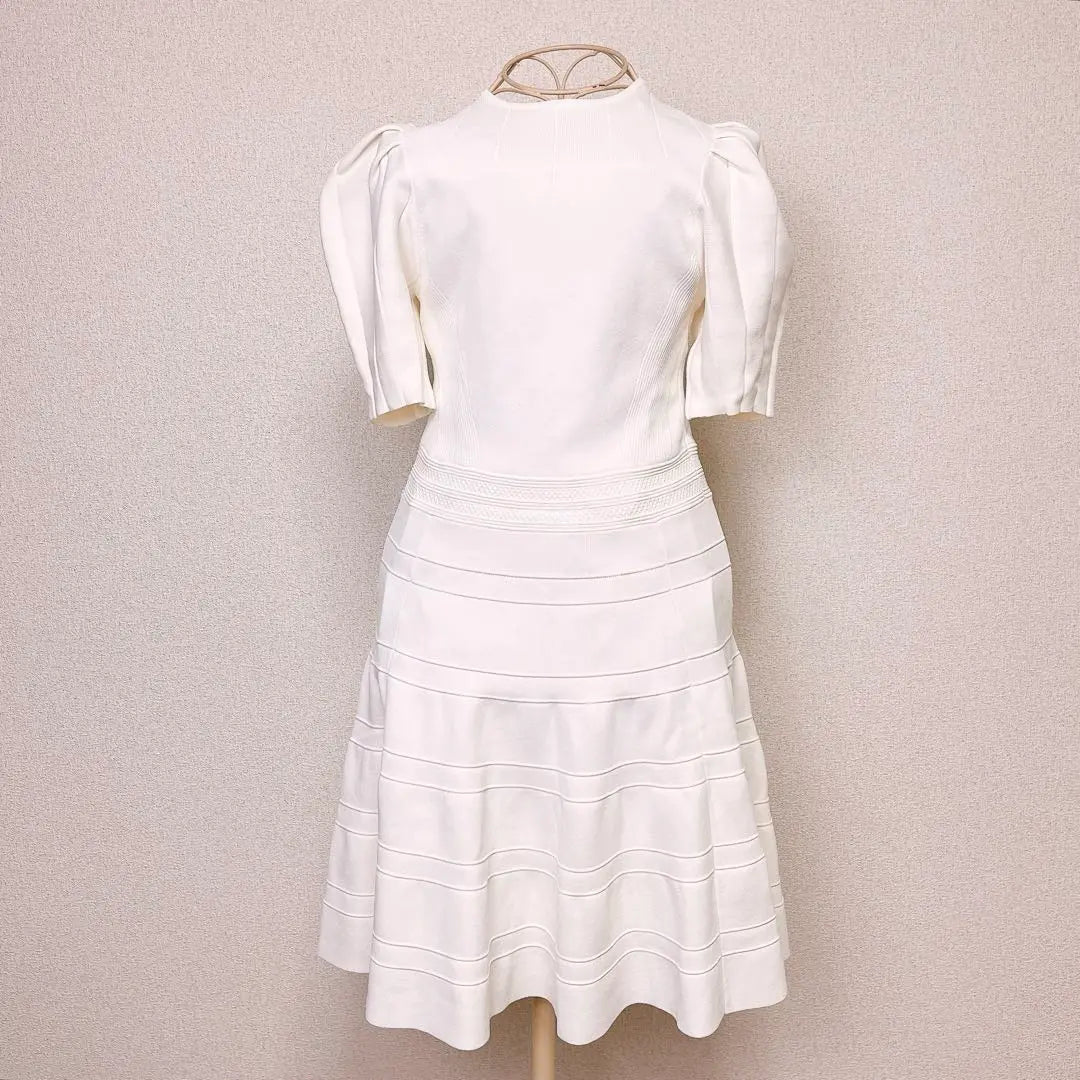 Ted Baker Puff Sleeve Knit Flare Dress Dress Short Sleeve White